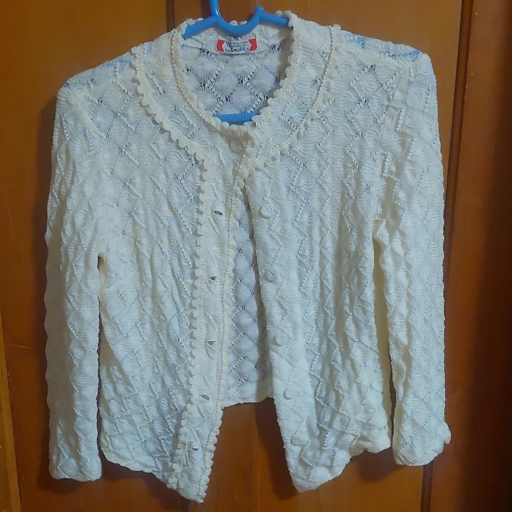 Vintage Ivory Wool Knit Women's Cardigan